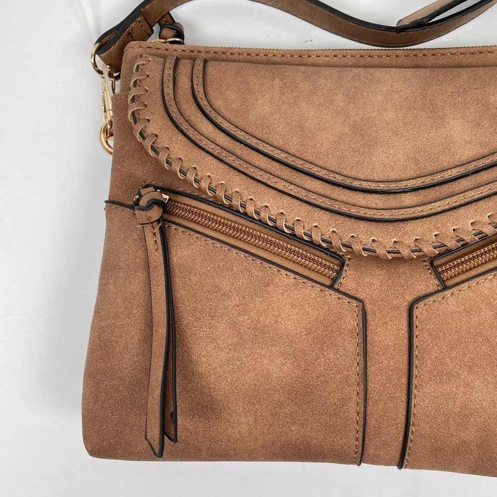 Maurices Crossbody Bag Womens Brown Boho Whipstitch Tassel Faux Suede Purse